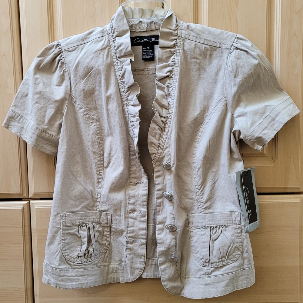 NWOT Christiana Zinn Blazer Jacket Short Sleeved Petite Tan Small